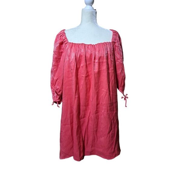 Free People Mara Mini Dress Women's Shimmering Boho Tunic Pink Balloon Sleeves M - Picture 7 of 9